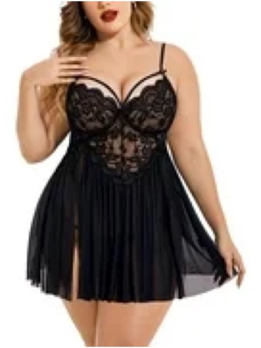 Plus Size Black Lace Babydoll Chemise